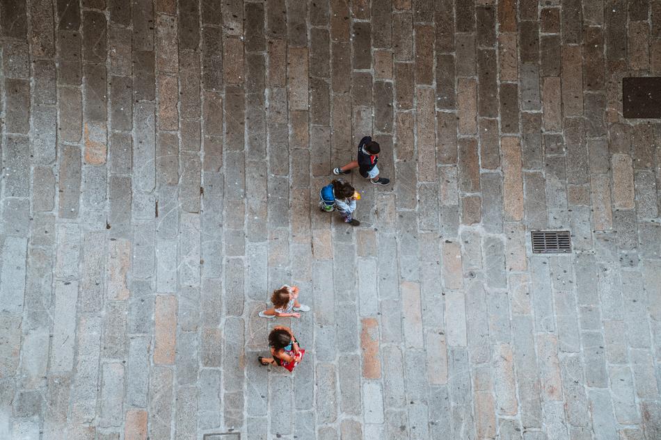 People Tourists in city From Above