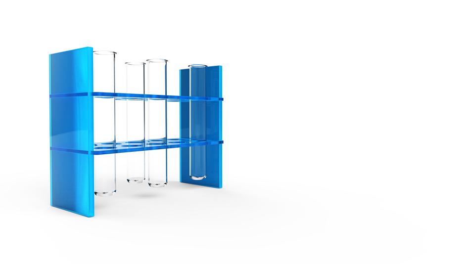 Glass tubes in the blue stand, on the white surface, clipart