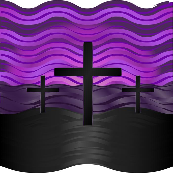 black crosses on a purple background.