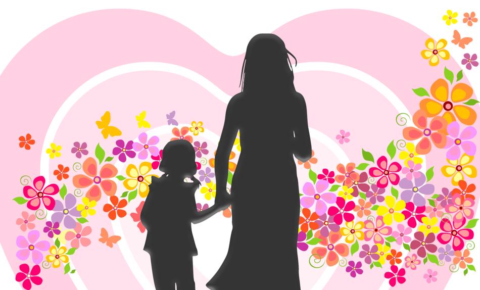 mother and child in front of the heart