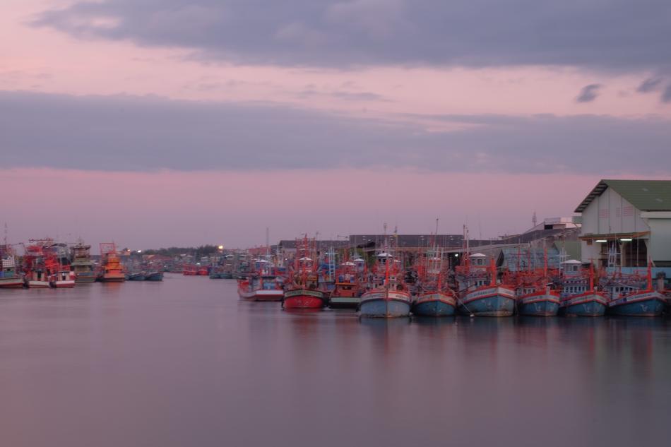 Sea Scape of Boats at Sunset