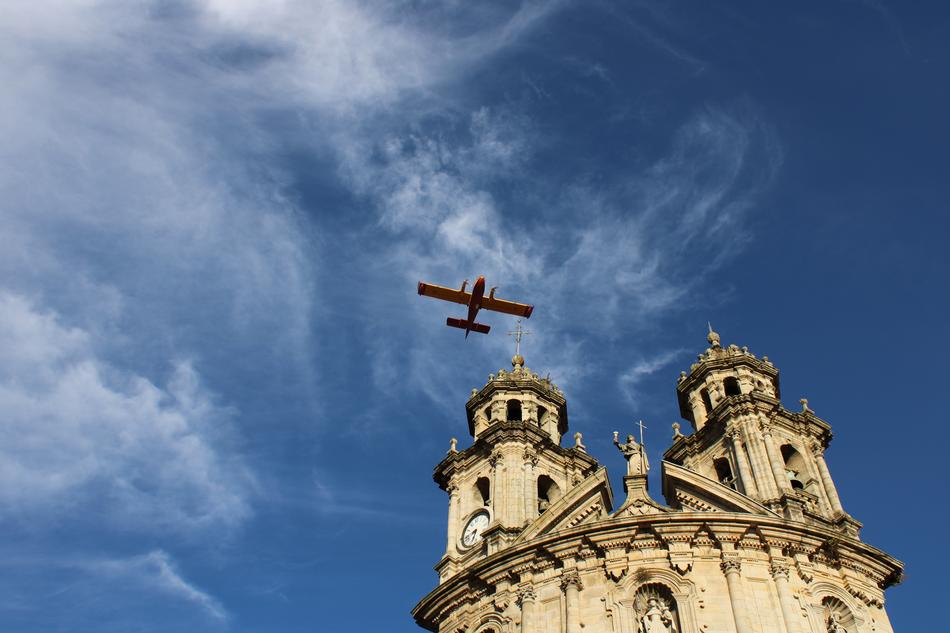 airplane over the castle