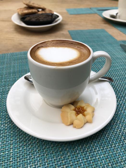 hot coffee and cookies on a saucer