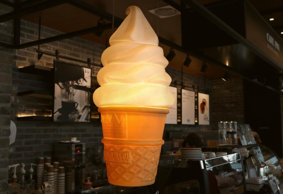 large ice cream sculpture in a cafe