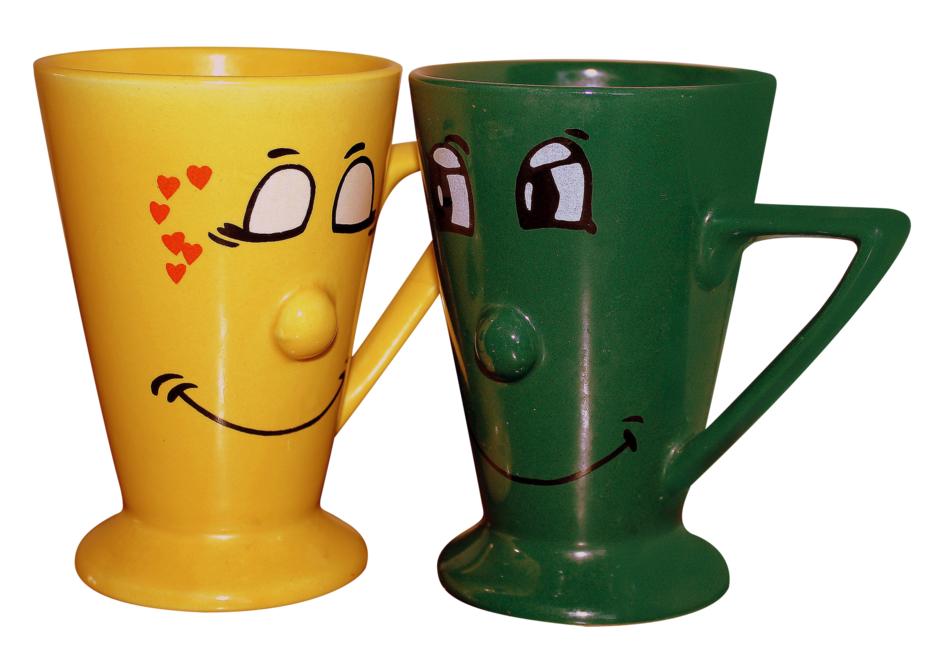 colorful mugs with faces