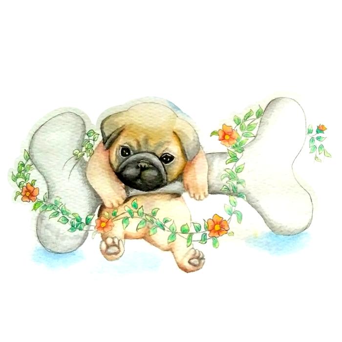 pug watercolor cute animal dog