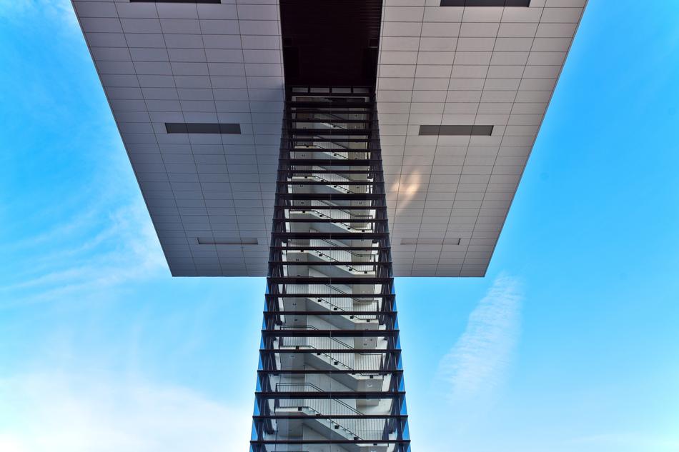 glass staircase going up