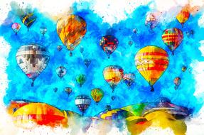hot air balloon sky art watercolor
