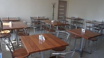 wooden tables in the cafe