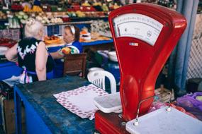vintage red food scales