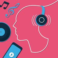 headphones face pink blue drawing