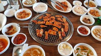 Korean dish slices of meat with spices