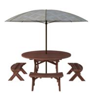 cozy wooden table with an umbrella