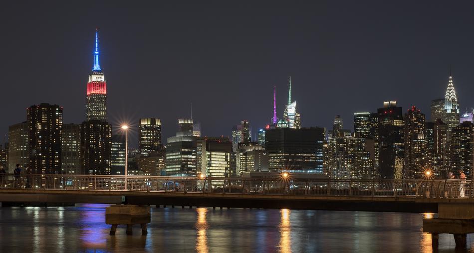 Modern buildings in bright lights
