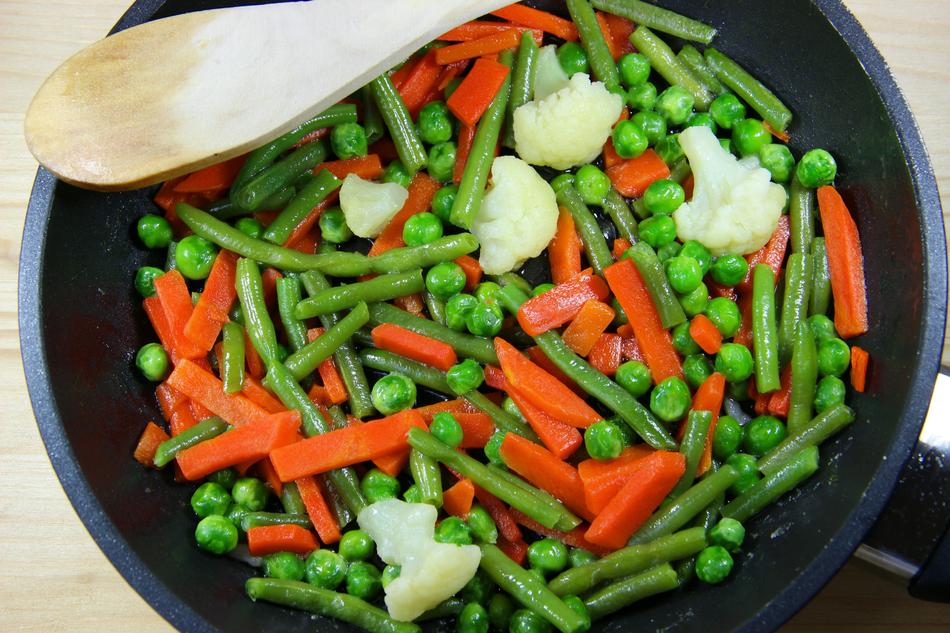 roasted vegetables in a frying pan