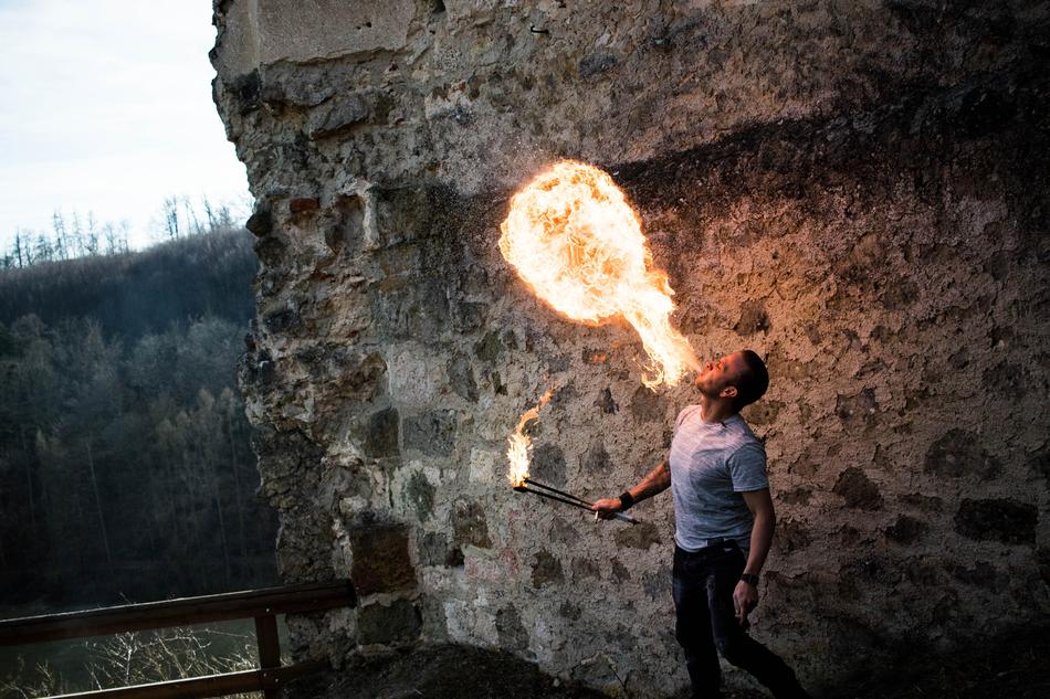 Man breathing fire