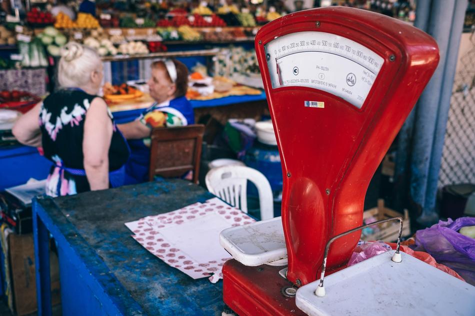 vintage red food scales