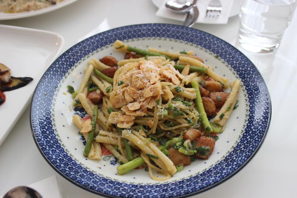 delicious hot pasta with vegetables and meat