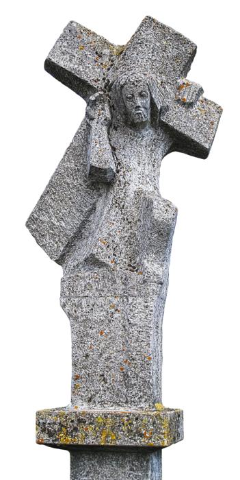 saint with a cross sculpture
