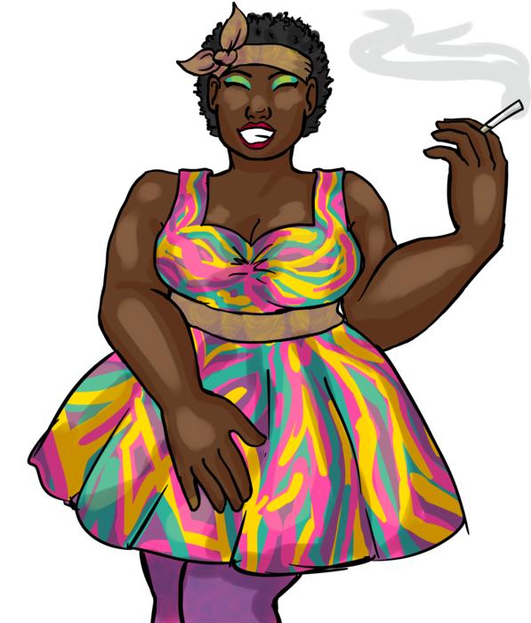 smoking lady in a dress