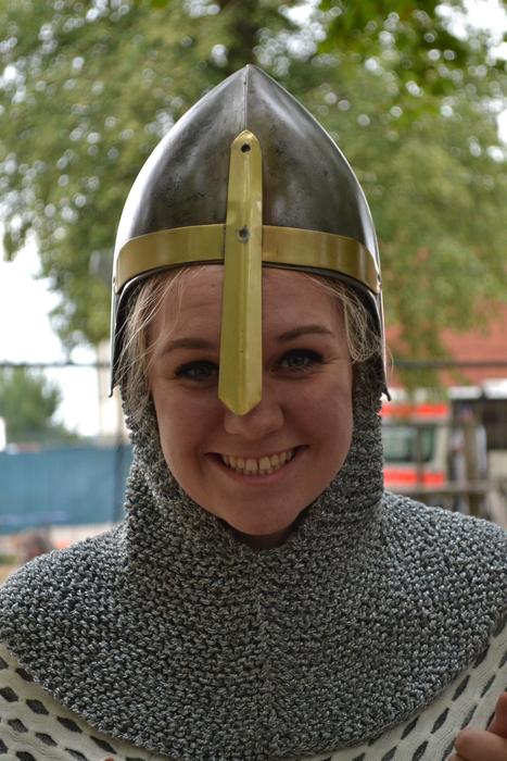 girl armor helmet helmet smile