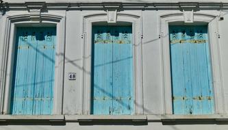 blue Shutters of Architecture Facade