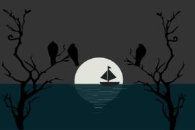 birds moon moonlight tree animal
