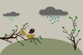 clipart of bird on tree at rain