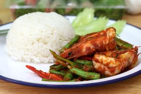 boiled rice with meat and vegetables