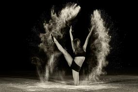 black and white, girl dancing on the sand in Bulgaria, lovech