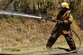 Firefighter costumed worker