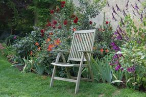 armchair on a background of flowers