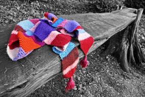 colored clothes on the bench