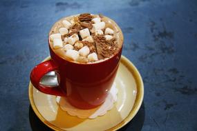 hot coffee with marshmallows and chocolate sprinkles