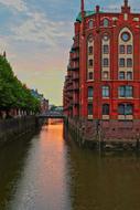 brick building in Speicherstadt, port city of Hamburg