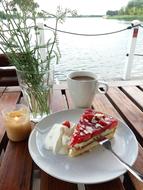 colorful cream cake and coffee