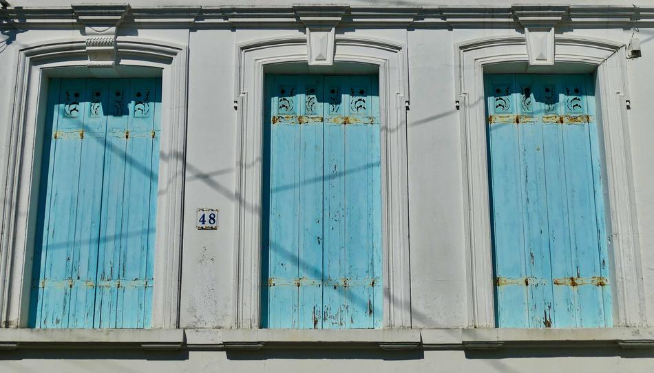 blue Shutters of Architecture Facade