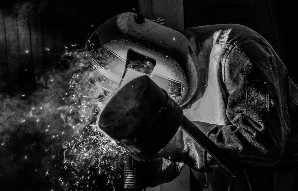 Welder Black And White Portrait
