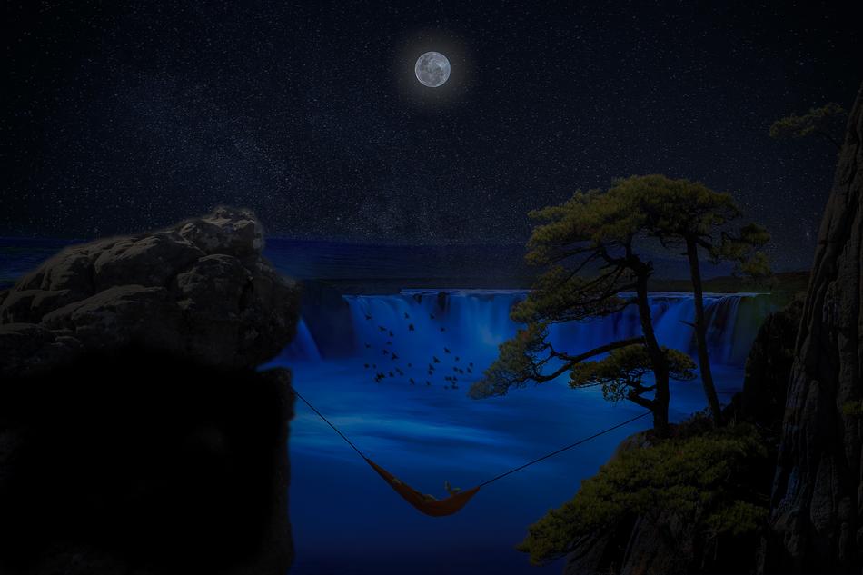 blue wave with trees landscape
