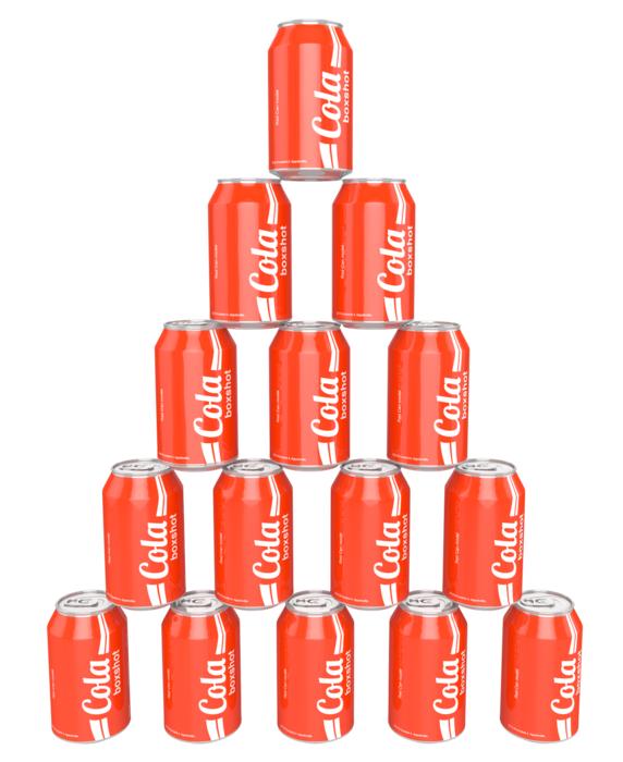red cans lined up in a pyramid