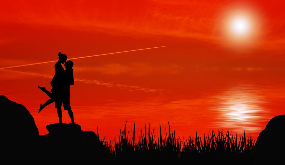sunset couple love romantic
