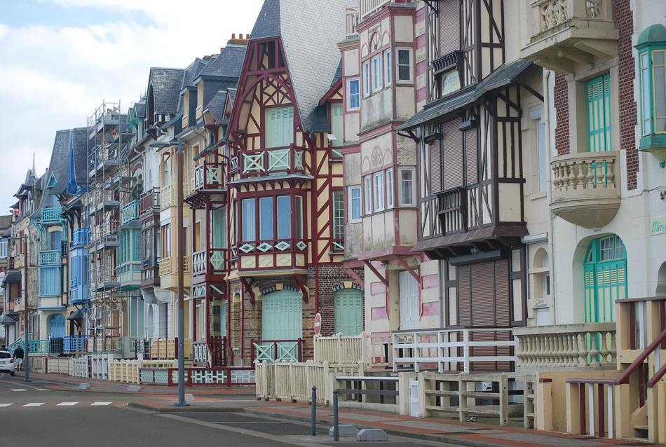 Colorful balconies on buildings in the city