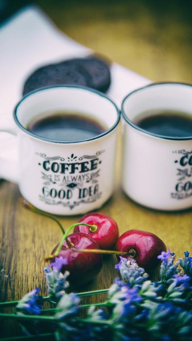 hot coffee and cherries
