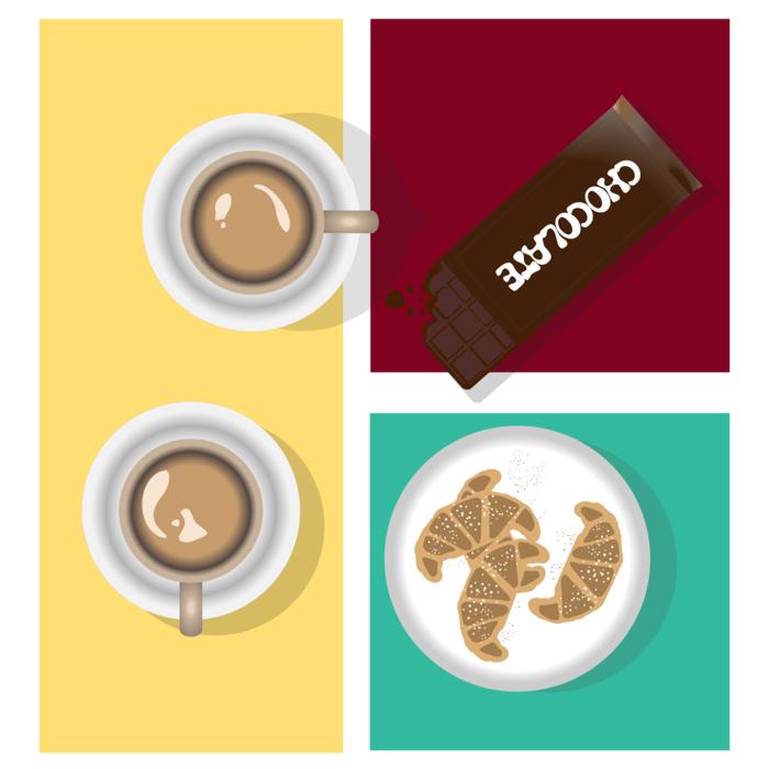 drawing of coffee and croissants