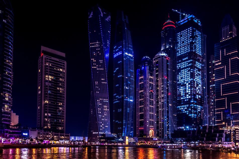 Dubai Sky Architecture illuminated