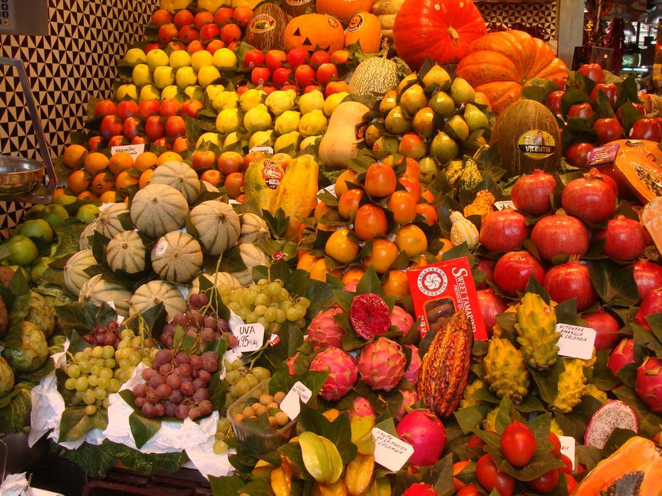 juicy fruits and vegetables at the market