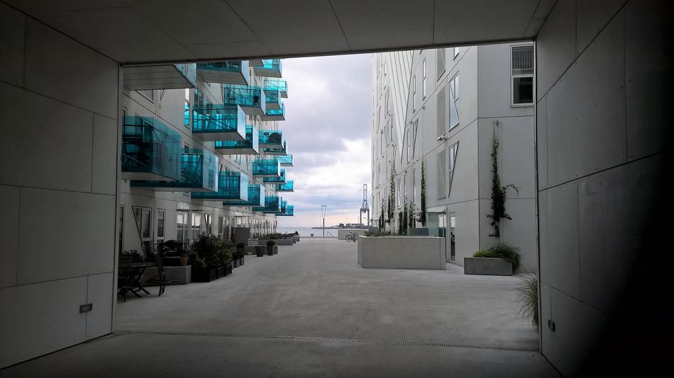 View of glass balconies