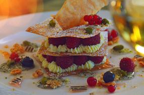 Beautiful berry dessert with cream