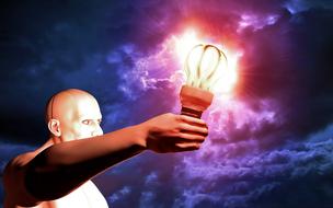 Man with illuminated Light Bulb digital art