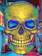 skull neon city demon evil